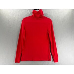 Lands End T-Shirt Womens S 6/8 Red Shaped Fit Turtleneck Academia Minimalist Tee
